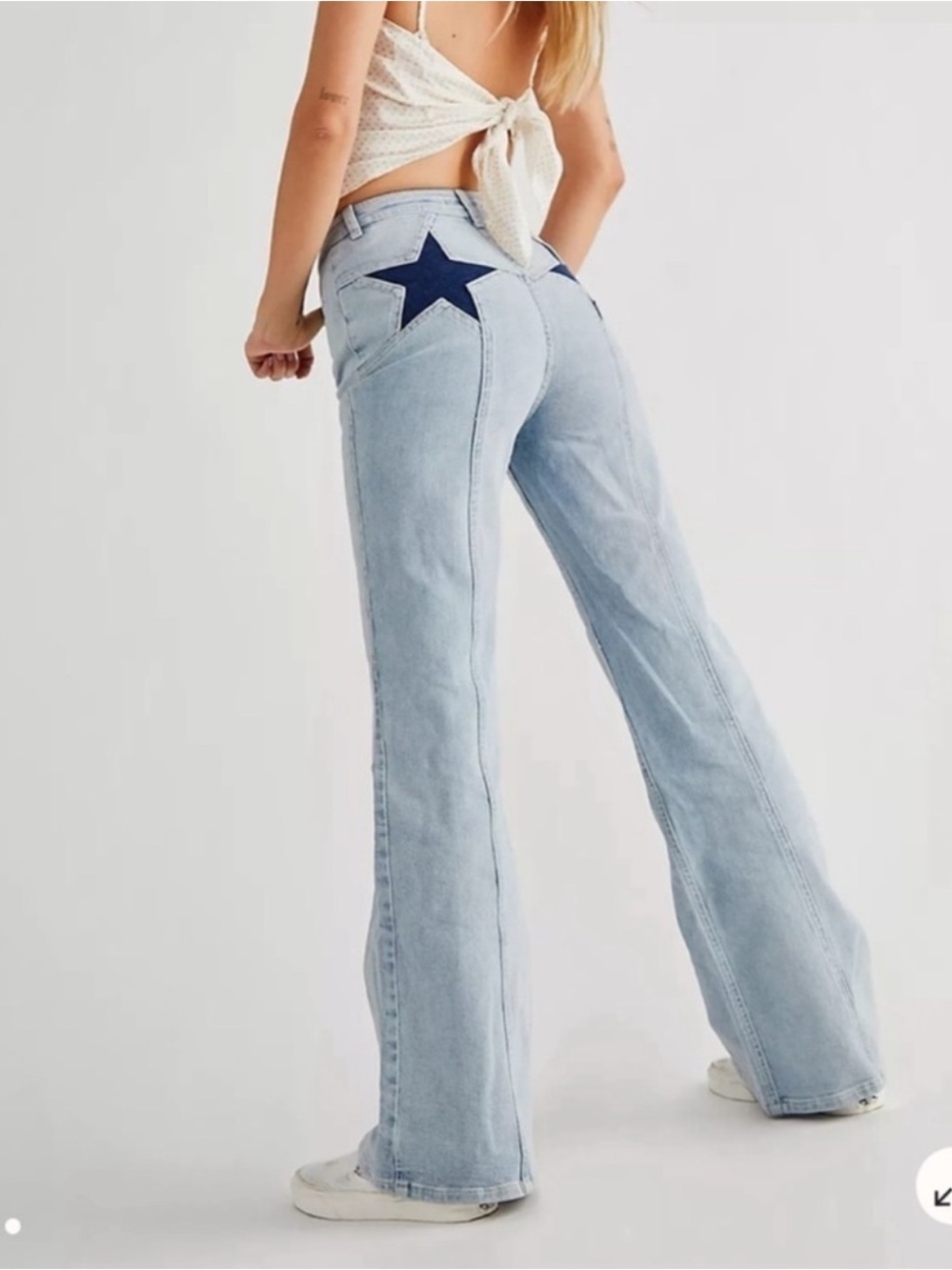 Free People Firecracker Flare Jeans Blue Denim Star Patch 31